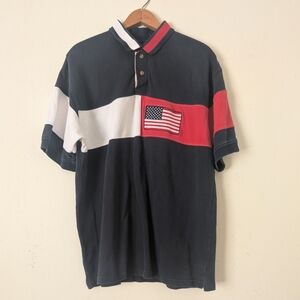 Vintage 90s American Flag Colorblock Polo, Red White & Blue, Size Large